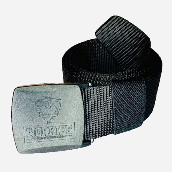 Workies Workwear Black Nylon Work Belt with embossed plastic buckle
