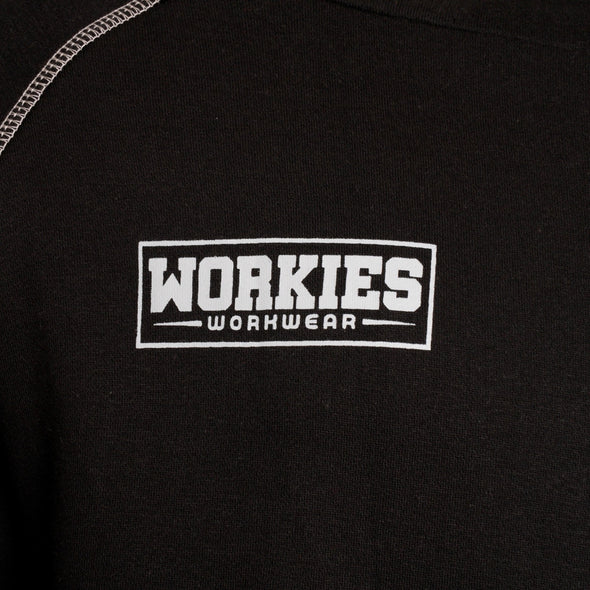 Workies Workwear Black Hoodie printed chest logo