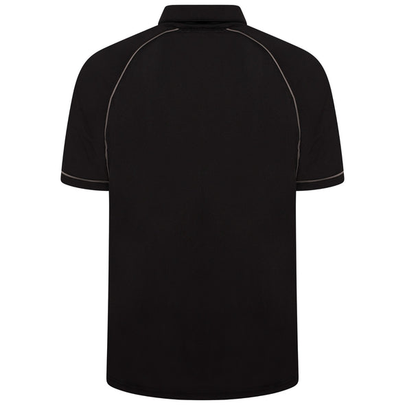 Workies Workwear moisture wicking 100% polyester polo shirt in black with grey, back